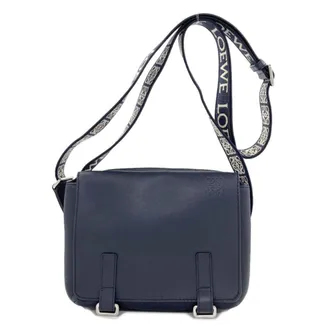 Loewe Navy Leather Messenger Bag Shoulder Bag (Pre-Owned)