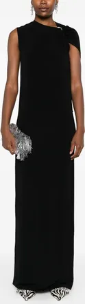 Jean Paul Gaultier Womens Long Dress Asymmetric Neckline Black Viscose