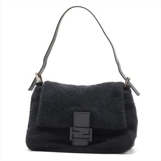 Fendi Black Navy Leather Handbag Shoulder Bag Tote Bag (Pre-Owned)
