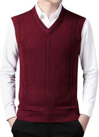 Generic Mens Sleeveless Knitted Jumper Casual Vest Gentleman Tank Tops V-Neck Sleeveless Cardigan Waistcoat Twisted Knitted Pullover Regular Fit Winter