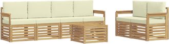 vidaXL Conjunto De Sof&aacute;s De Exterior 7 Uds. Blanco Y Crema Poli&eacute;ster Vidaxl