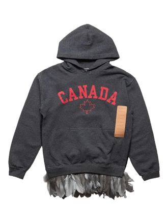 4sdesigns feather trim hoodie - men - Feather/Cotton - M - Grey