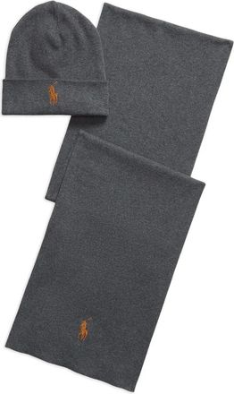 Polo Ralph Lauren Muts en sjaal met geborduurd logo - Grijs