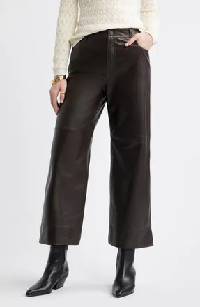 Treasure & Bond Leather Crop Wide Leg Pants in Brown Torte at Nordstrom, Size 12