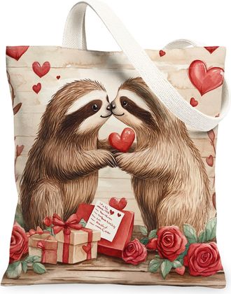 Generic Valentines Day Horse Canvas Tote Bag for Shopping 13x15, Rustic Country Couple Animal Reusable Grocery Print Bag for Women, Holiday Beach Aesthetic Pa