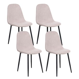 Beliani Beliani - Conjunto De 4 Sillas De Comedor Tapicer&iacute;a De Poli&eacute;ster Patas De Hierro Negro Sin Reposabrazos Comedor Beige Crandall