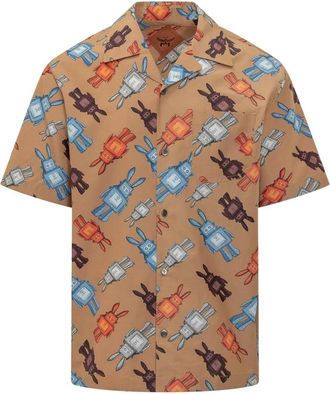 MCM Cttn Silk SS Shirt - Heren - Korte mouwen Overhemden - Bruin - M - Overhemden