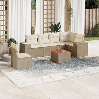vidaXL Vidaxl - Set Sof&aacute;s De Jard&iacute;n 7 Piezas Y Cojines Rat&aacute;n Sint&eacute;tico Beige