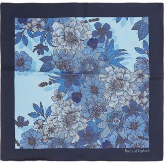 Lords of Harlech Hudson Merino Wool Handkerchief Pocket Square in Valencia Floral Teal at Nordstrom