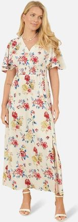 Yumi Ruched Waist V-Neck Midi Dress in Ivory at Nordstrom, Size 12