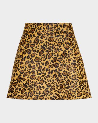 Tanya Taylor Celine Leopard-Print Calf Hair Skirt