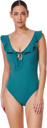 Gottex Bachelorette V-Neck Ruffle One Piece in Lagoon at Nordstrom, Size 10