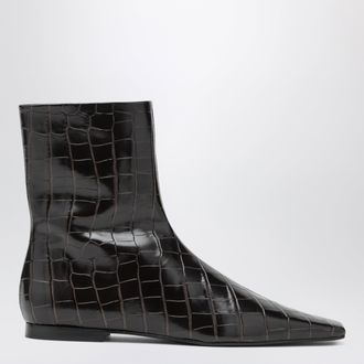 Toteme Stivali Chelsea con zip in pelle effetto coccodrillo marrone
