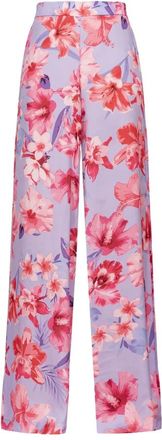 Pinko Wijde Pijpen Broek met Bloemenprint - Dames - Wijde Broeken - Roze - M - Polyester - Broeken