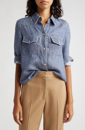TWP Ranchers Daughter Denim Snap-Up Shirt in Medium Indigo at Nordstrom, Size X-Small