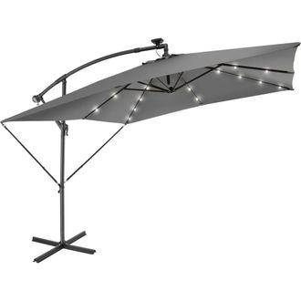 TecTake Parasol con luces solares led y manivela 2,5 x 2,5 m, gris claro