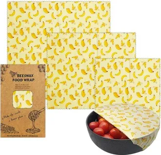 OEM Juego De 3 Pa&ntilde;os De Cera De Abeja Con Estampado De Pl&aacute;tanos En Tres Tama&ntilde;os Diferentes, Envases Reutilizables Sin Pl&aacute;stico Para Fruta