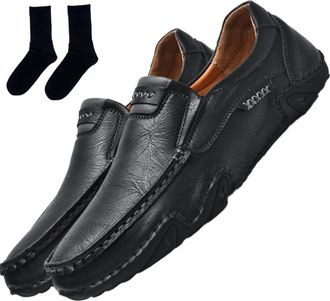 Generic Mens Handmade Outdoor Comfort Loafers, Leather Flat Slip on Wide Toe Walking Shoes, New Casual Business Work Shoes (02,11.5)