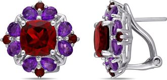 Amour 8 7/8 CT TGW Garnet and African Amethyst Quatrefoil Floral Earrings In Sterling Silver