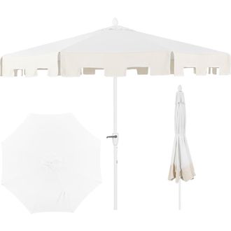 Jonathan Y Designs Baiona 9 ft. Classic MidCentury Market Patio Umbrella with UV Protection, Auto-Tilt, Crank and Wind Vent in White/cream at Nordstrom