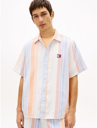 Tommy Hilfiger Mens Tommy Jeans Relaxed Striped Dobby Shirt - White - XXL