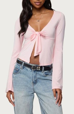 Edikted Scarlette Tie Front Top in Light-Pink at Nordstrom, Size X-Small