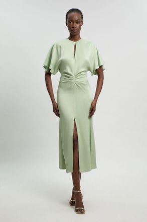 Karen Millen Womens Viscose Satin Crepe Woven Maxi Dress - Green - Size 10 UK