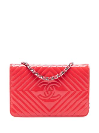 Chanel Borsa a tracolla CC in pelle verniciata trapuntata a diamante con catena 2015-2016 - Rosso