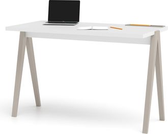 HERDASA Escritorio 635 De La Colecci&oacute;n Comp&aacute;s, Blanco De Melamina Y Patas De Haya Arena