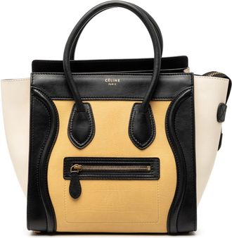 Celine Beige Black Ivory Leather Handbag Tote Bag (Pre-Owned)