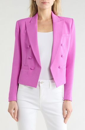 L'agence Brooke Texture Double Breasted Crop Blazer in Bright Purple/jungle Toile at Nordstrom Rack, Size 18 (Similar To 18W-20W)