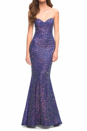 La Femme Unique Long Sequin Strapless Gown with Sweetheart Top in Indigo at Nordstrom, Size 16