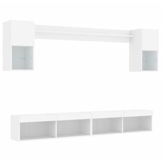 vidaXL Muebles De Tv De Pared Con Led 6 Pzas Madera Ingenier&iacute;a Blanco Vidaxl