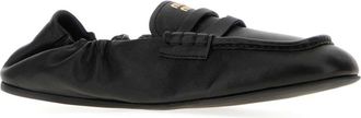 Miu Miu Womens Nappa Leather Ruched Loafer Black Lambleather