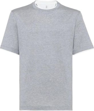 Brunello Cucinelli T-shirt met gelaagd effect van zijde-katoen - Heren - T-shirts - Grijs - L - Katoen - Tops