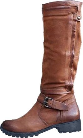 Generic Womens Knee High Boots Waterproof Comfortable Biker Booties Stretch Stylish Casaul Low Chunky Heel Vintage Classic Side Zipper Riding Boots Outdoor Wa