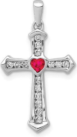 Diamond2Deal 10K White Gold Ruby and Diamond Heart Cross Pendant 1.38g