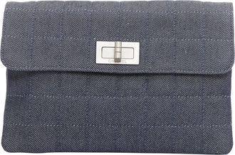 Chanel blue quilted chocolate bar clutch