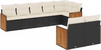 vidaXL Set De Sof&aacute;s De Jard&iacute;n 8 Piezas Y Cojines Rat&aacute;n Sint&eacute;tico Negro Vidaxl