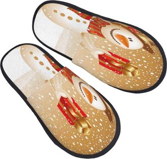Generic Furry Slippers Christmas Snowman Fluffy Slippers Comfy Flat House Slipper For Winter Party Travel L