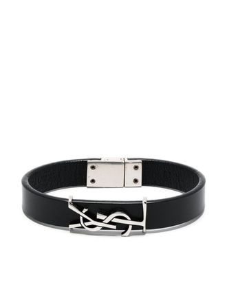 Saint Laurent YSL-plaque leather bracelet - Black