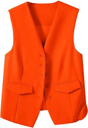 Generic Waistcoat Women UK Basic Sleeveless Waistcoat Slim Fit V Neck Blazers Solid Color Suit Jackets Single Breasted Business Small Suit Pockets Lightweight
