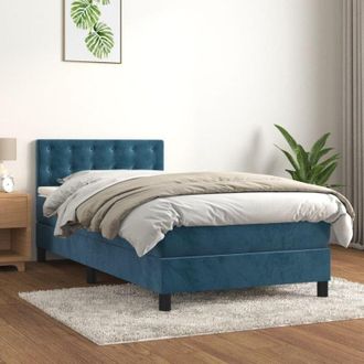 vidaXL Cama Box Spring Con Colch&oacute;n Terciopelo Azul Oscuro 80x200 Cm Vidaxl