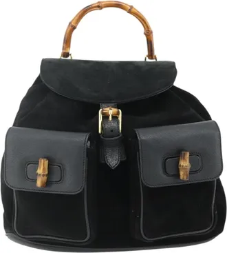 Gucci Vintage Bamboo Backpack Suede Black Suede Backpack Bag (Pre-Owned)