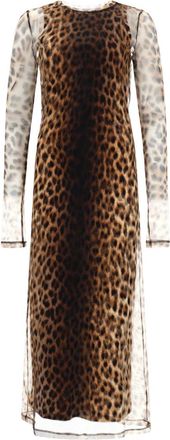 Sportmax Beige Animal Print Round Neck Maxi Dress