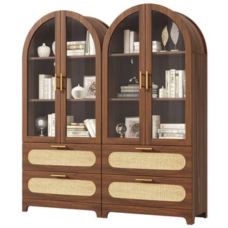 STILVORA Vitrina Librer&iacute;a Con 2 Cajones Y 3 Estantes Ajustables, Puertas De Vidrio, En Mdf, 80&times;40&times;175 Cm, Madera