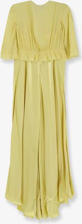 Alberta Ferretti Womens Satin Long Dress Yellow Viscose Evening Suits