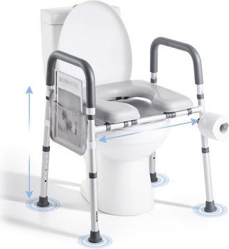 OEM Elevador De Inodoro, Altura Y Anchura Ajustables 69-79 Cm/52-62 Cm, Con Reposabrazos, Capacidad De Peso De 181 Kg Y 4 Patas, Para Personas Mayores, Pe