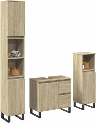 vidaXL Set De Muebles De Ba&ntilde;o 3 Pzas Madera Contrachapada Roble Sonoma Vidaxl
