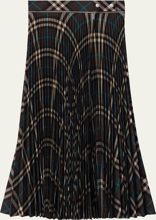 Burberry Pleated Check Midi Skirt with Slit